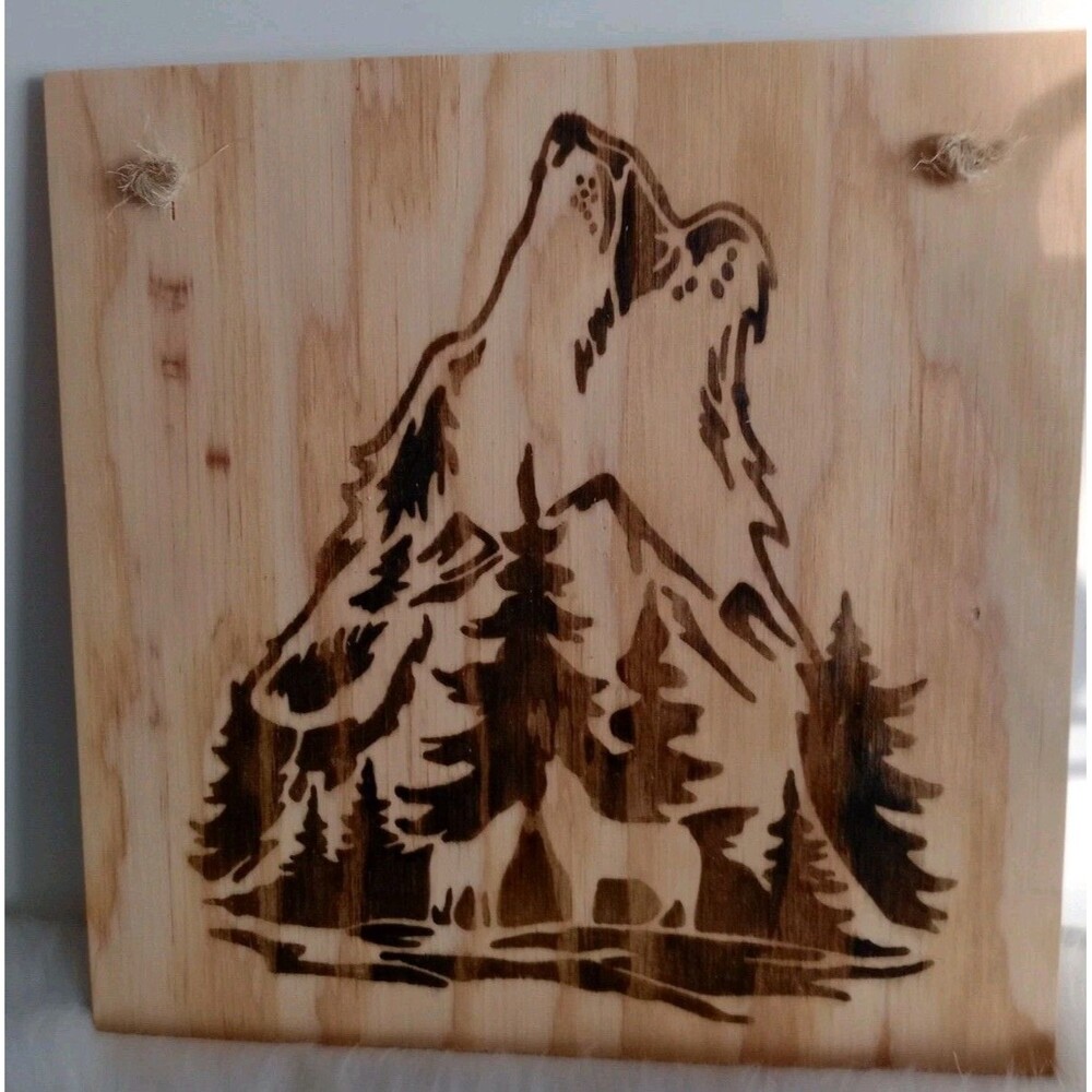 Handmade Wolf Home Decor Wood Burnished 12 X 12" Plaque Wall Hanging New
